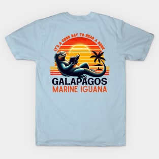 Galapagos marine iguana reading a book and enjoying summer T-Shirt